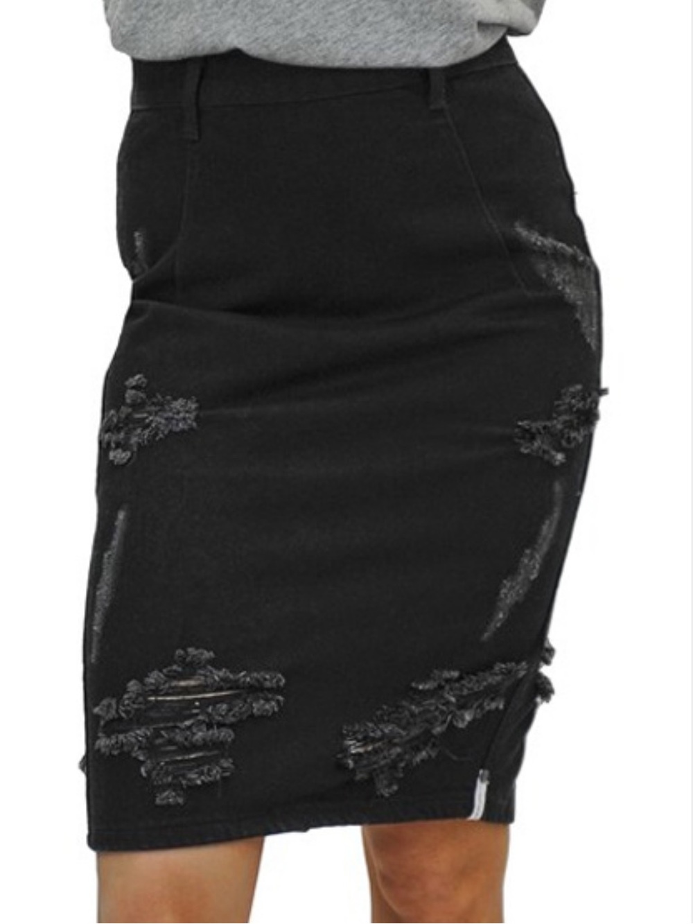ONE TEASPOON Free Love Pencil Denim Skirt Black Distressed Rips Women’s Size 27